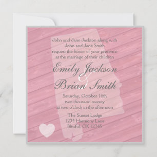 Rustic wood Alabama pink wedding invitations