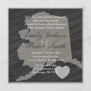 Rustic wood Alaska grey wedding invitations