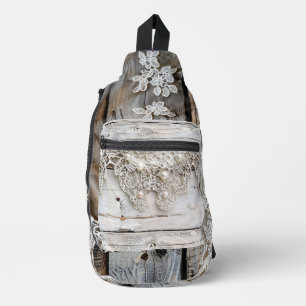 Rustic Wood and Antique Lace Sling Bag