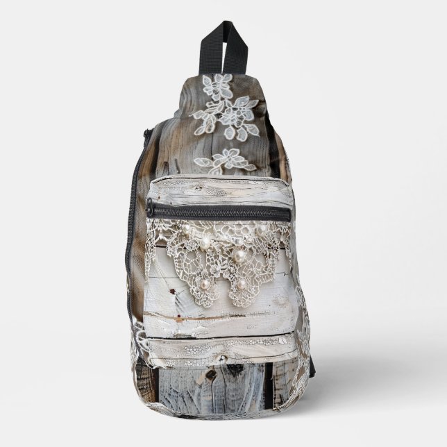 Rustic Wood and Antique Lace Sling Bag (Front)