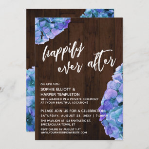 Rustic Wood and Blue Hydrangea Happily Ever After Invitation