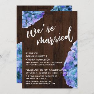 Rustic Wood and Blue Hydrangea We're Married Invitation