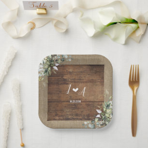 Rustic Wood and Burlap Wedding Paper Plate