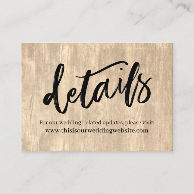Rustic Wood and Casual Handwriting Wedding Details Enclosure Card (Front)