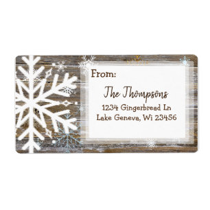 Rustic Wood and Christmas Snowflakes Address