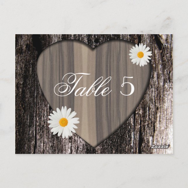 Rustic Wood and Daisies Wedding Table Number Postcard (Back)
