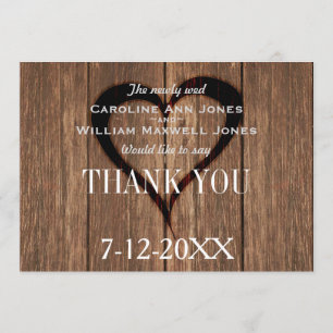Rustic Wood and Engraved Heart Thank You Card