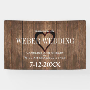 Rustic Wood and Engraved Heart Wedding Banner
