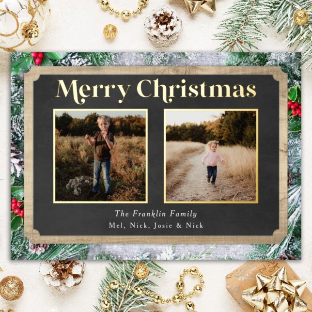 Rustic Wood and Evergreens Christmas Photo  Foil Holiday Card (Creator Uploaded)
