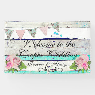 Rustic Wood and Floral Wedding Banner
