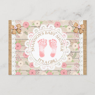 Rustic Wood and Flowers Pink and Tan Baby Shower Invitation