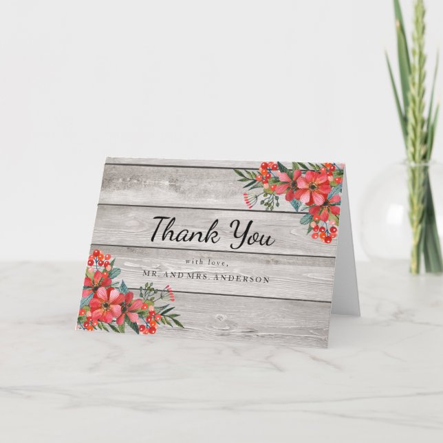 Rustic wood and flowers Thank you card (Front)