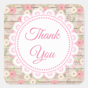 Rustic Wood and Flowers Wedding Thank You Square Sticker