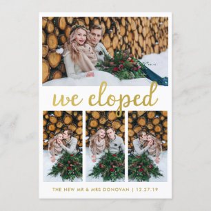 Rustic Wood and Gold Photo Elopement Announcement