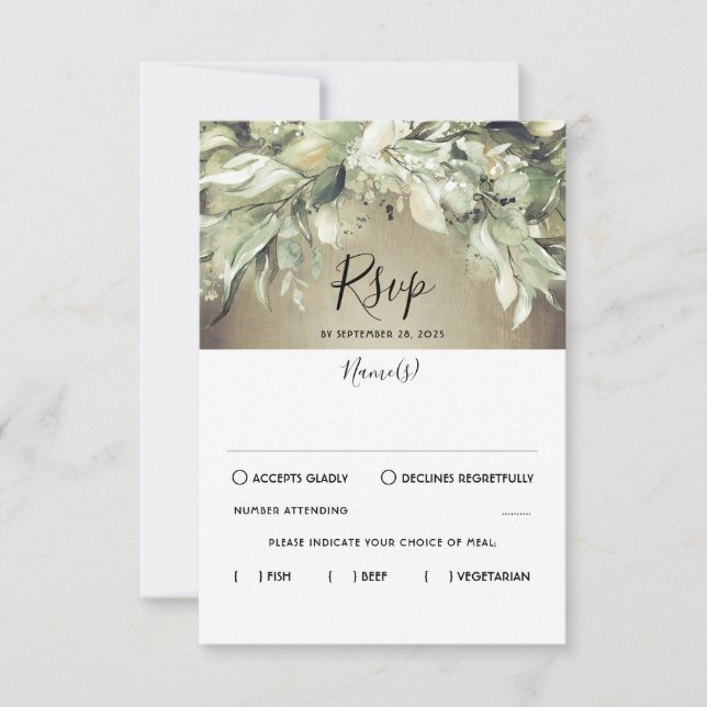 Rustic Wood and Greenery Wedding RSVP (Front)