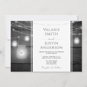 Rustic Wood and Jar Lights Wedding Invitation