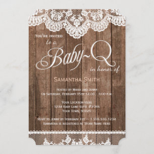 Rustic Wood and Lace Baby Q Shower Invitation