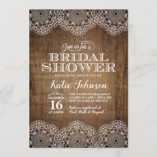 Rustic Wood and Lace Bridal Shower Invitation