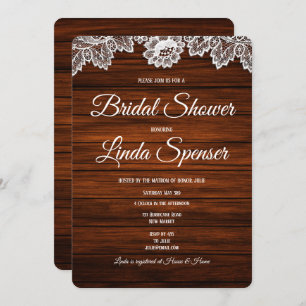 Rustic Wood and Lace Bridal Shower  Invitation