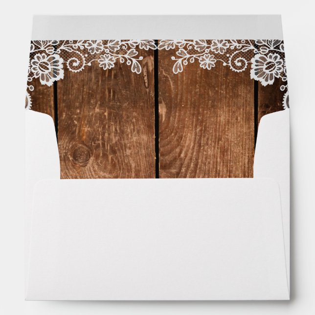 Rustic Wood and Lace Country Wedding Address Envelope (Back (Bottom))