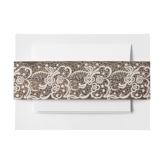 Rustic Wood and Lace Country Wedding  Invitation Belly Band (Front Example)