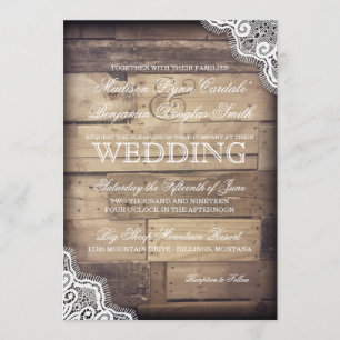 Rustic Wood and Lace Country Wedding Invitations