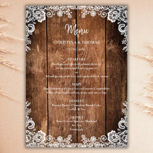 Rustic Wood and Lace Country Wedding Menu