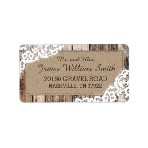Rustic Wood and Lace Country Western Wedding Label