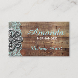 Rustic Wood and Lace Makeup Artist Business Card