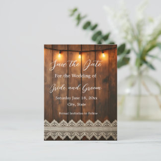 Rustic Wood and Lace Save the Date Postcard