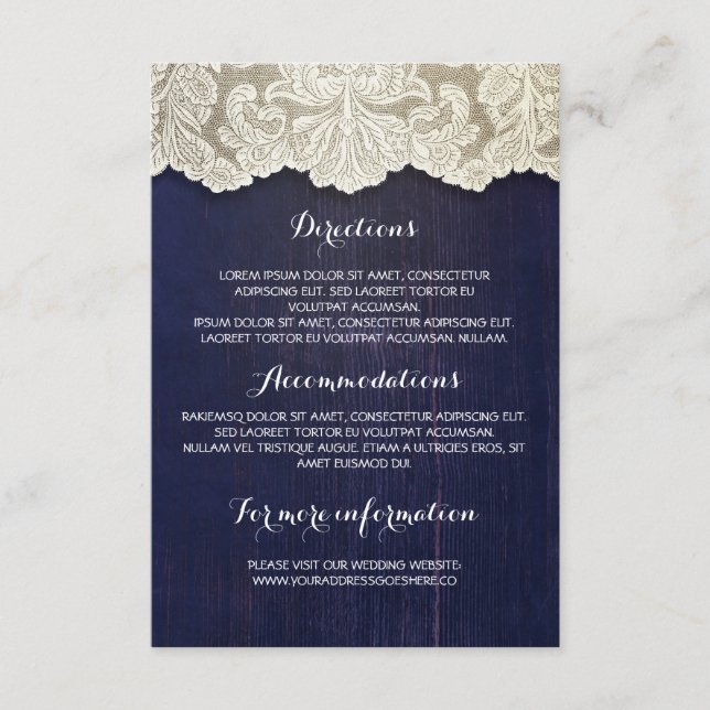 Rustic Wood and Lace Wedding Details - Information Enclosure Card (Front)