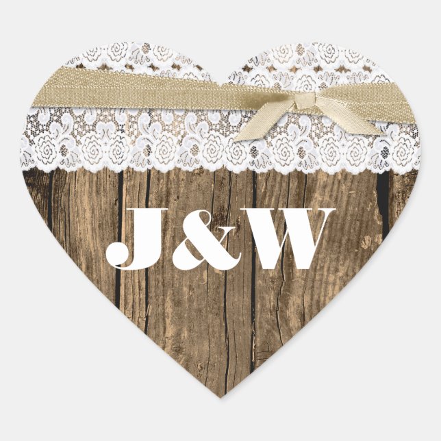 Rustic Wood and Lace Wedding Envelope Seal (Front)