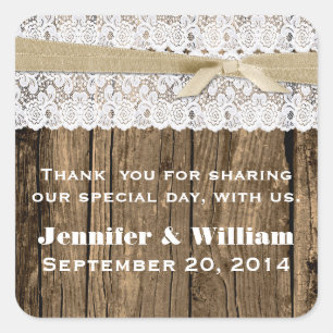 Rustic Wood and Lace Wedding Favour Sticker