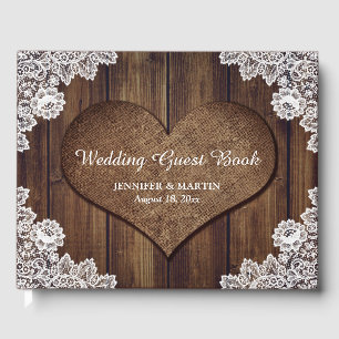Rustic Wood and Lace Wedding Guest Book