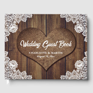 Rustic Wood and Lace Wedding Guest Book