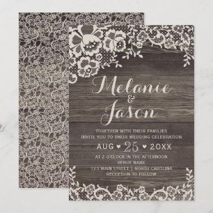 Rustic Wood and Lace Wedding Invitation