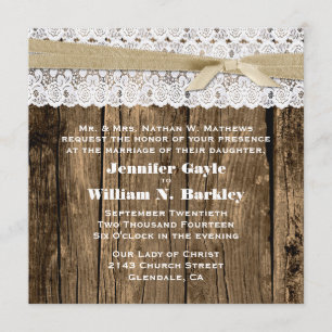 Rustic Wood and Lace Wedding Invitation