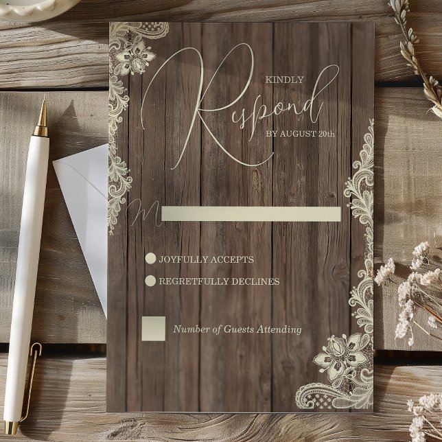Rustic Wood and Lace Wedding Response Card (Rustic Wood and Lace Wedding Response Card)