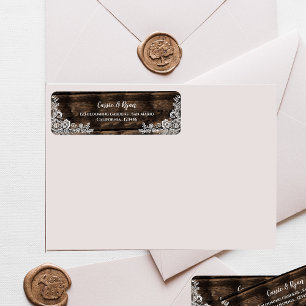 Rustic Wood and Lace Wedding  Return Address Label