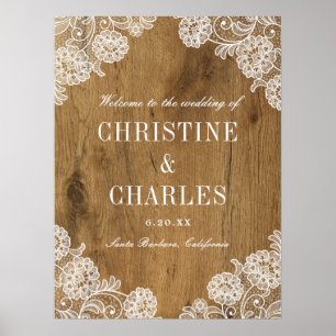 Rustic Wood and Lace   Wedding Welcome Sign