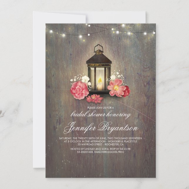 Rustic Wood and Lantern Barn Bridal Shower Invitation (Front)