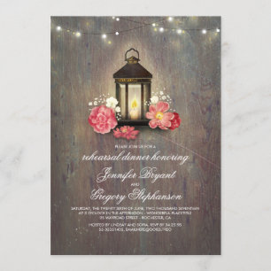 Rustic Wood and Lantern Barn Rehearsal Dinner Invitation