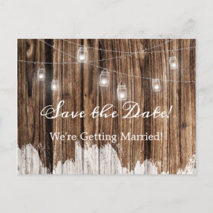 Rustic Wood and Lanterns Announcement Postcard