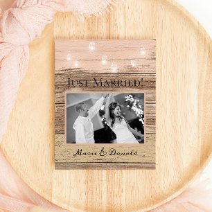 Rustic Wood and Lanterns Wedding Announcement