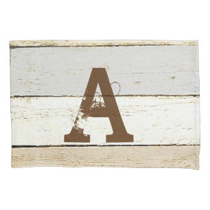 Rustic wood and letter pillow case