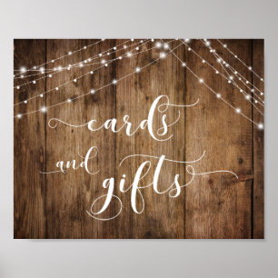 Rustic Wood and Lights Cards & Gifts Wedding Sign