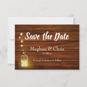 Rustic Wood and Lights Save the Date Card