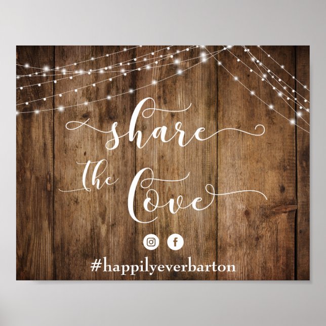 Rustic Wood and Lights Share the Love Wedding Sign (Front)