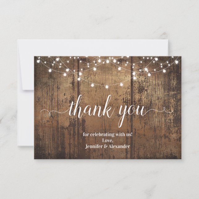 Rustic wood and lights thank you card (Front)