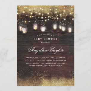 Rustic Wood and Mason Jar Lights Baby Shower Invitation